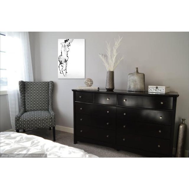 FREE Shipping: Unique and contemporary ink drawing of a beautiful and sensuous model in an atelier in Paris, France. This...