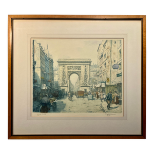 Circa 1910's 'St. Denis Gate, Paris' Etching by Listed Artist Tavik Frantisek Simon