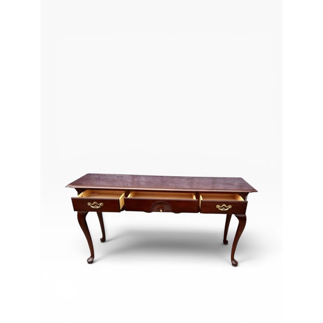 Queen Anne Vintage Queen Anne Mahogany Three Drawer Console Table For Sale - Image 3 of 8