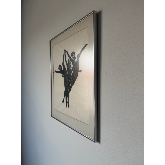 Vintage Three Ballet Dancers Figural Painting on Paper, Framed Under Glass For Sale - Image 4 of 12
