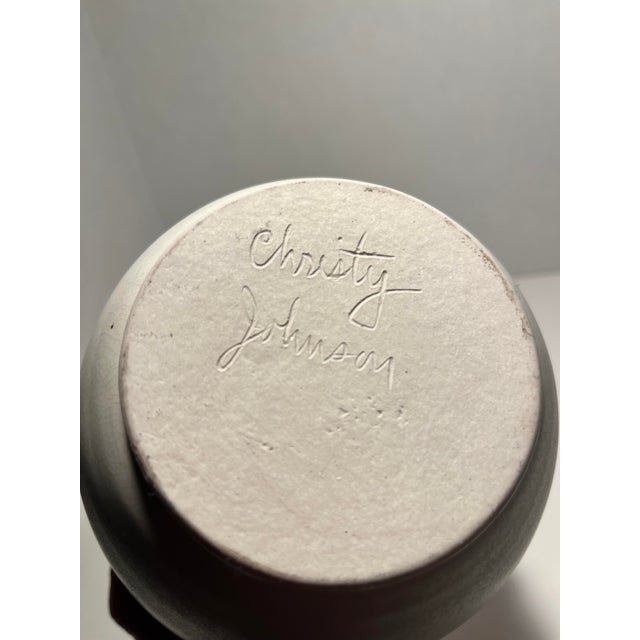 White Vintage Christy Johnson Studio Art Pottery California Porcelain Vase Signed 7.5" For Sale - Image 8 of 9