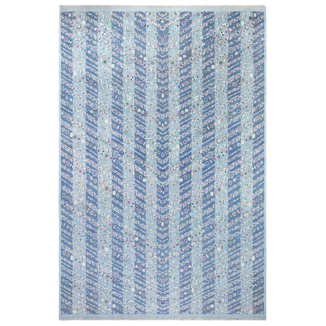 Contemporary Swedish Hand-Knotted Pile Rug in Blue by Doris Leslie Blau For Sale