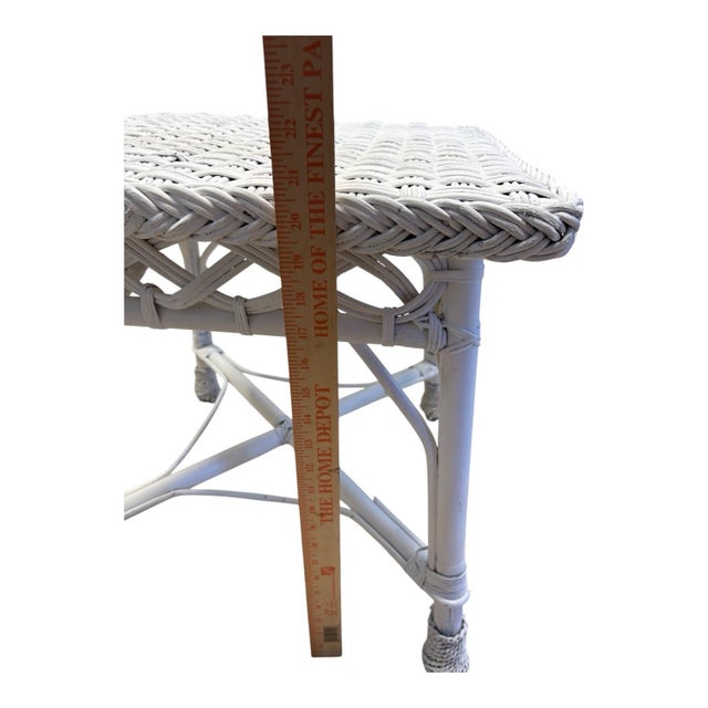 Vintage Palecek White Wicker & Rattan Boho Coastal Occasional Side Table For Sale - Image 11 of 11