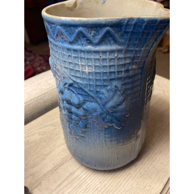 Antique North Star Blue and White Stoneware Pitcher For Sale - Image 6 of 9