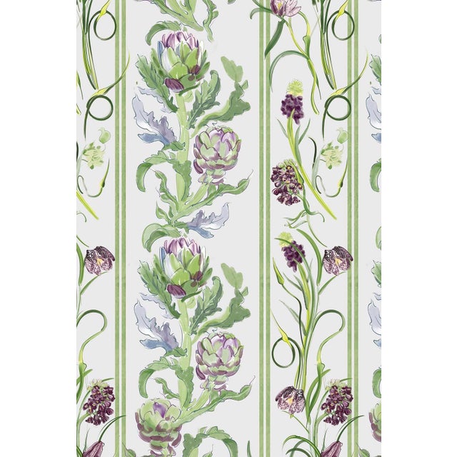 Traditional Artichoke Stem Stripe Grasscloth Wallpaper by House Party | Terra Verde | 6 Yards For Sale - Image 3 of 9