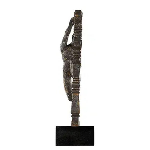 Sculpture of a Iron Running Man on Black Marble Base For Sale - Image 4 of 4