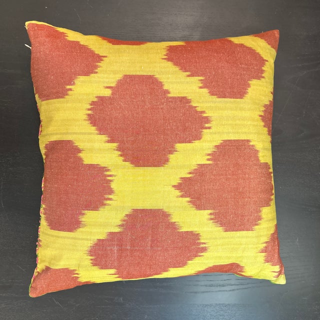 Green Silk Hand Embroiderd Suzani and Ikat Hand Dyed Pillow For Sale - Image 8 of 10