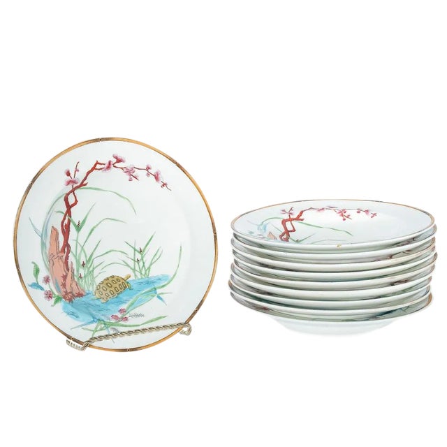 19th Century Vintage Chinoiserie Soup Dishes- Set of 10 For Sale