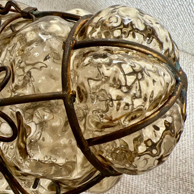 1950s Seguso Murano Hand-Blown Glass Lantern With Sculptural Metal Cage 1930s to 1950s For Sale - Image 5 of 17