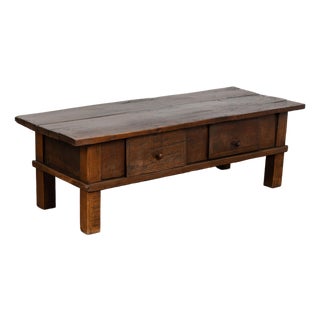 Early 19th Century French Oak Coffee Table With Two Drawers For Sale
