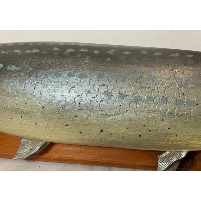 Vintage Carved Wood 1949 Flowers Pike Fish Sculpture Wall Mount Trophy Folk Art For Sale - Image 11 of 13