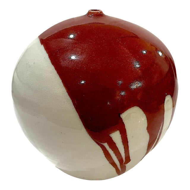 1980's Oxblood Splash Hand-Crafted Porcelain Vessel - Ken Edwards Montana Potter For Sale