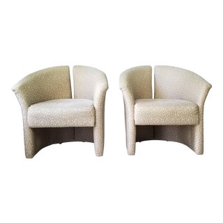 1980s Postmodern Vladimir Kagan Style Upholstered Club Lounge Chairs a Pair For Sale