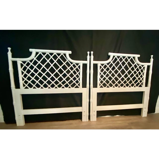 White Ficks Reed Vintage Palm Beach Regency Lattice Twin Rattan Faux Bamboo Headboards - a Pair For Sale In Naples, FL - Image 6 of 8