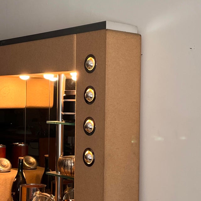 Italian Modern Dry Bar Unit with Mirror, Brass Accents and Stools, 1970s, Set of 3 For Sale - Image 6 of 15
