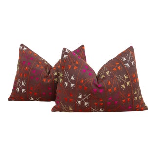 Sangrur Symmetry, Antique Phulkari Lumbar Pillow Covers For Sale