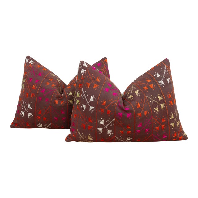 Sangrur Symmetry, Antique Phulkari Lumbar Pillow Covers For Sale