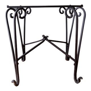 French Art Deco Black Wrought Iron Outdoor Patio Garden Table For Sale