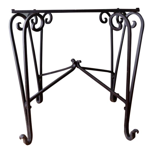 French Art Deco Black Wrought Iron Outdoor Patio Garden Table For Sale