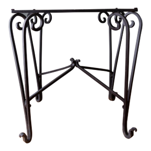 French Art Deco Black Wrought Iron Outdoor Patio Garden Table