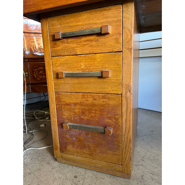 Mid Century Wood Desk With Lattice Leg For Sale In West Palm - Image 6 of 6