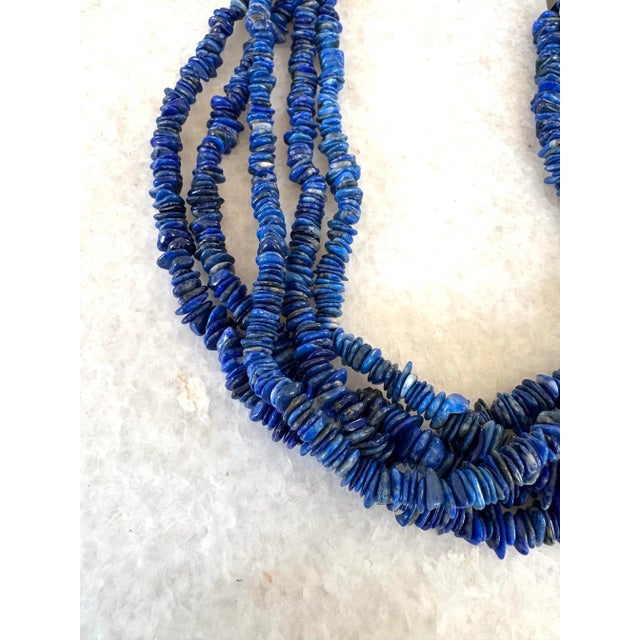 Mid-Century Modern Vintage Lapis and Silver Multi Strand Beaded Necklace For Sale - Image 3 of 4
