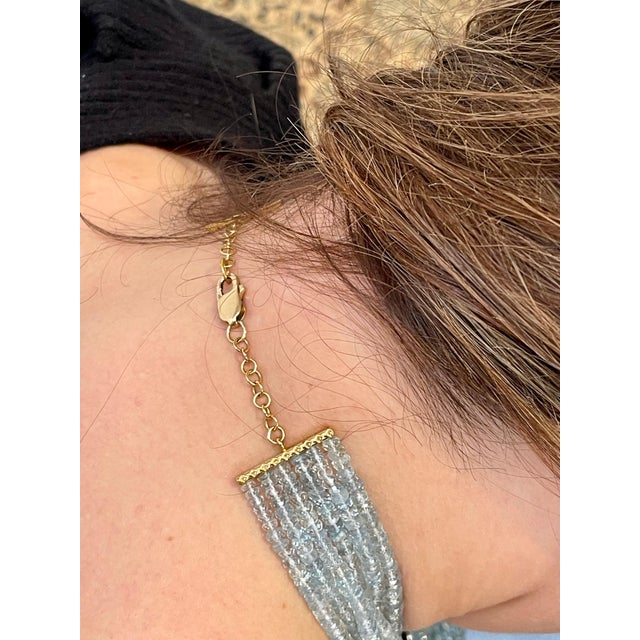 1100 Ct 6 Layer Natural Aquamarine Bead Necklace 14 Kt Gold and Diamond Necklace For Sale - Image 14 of 18