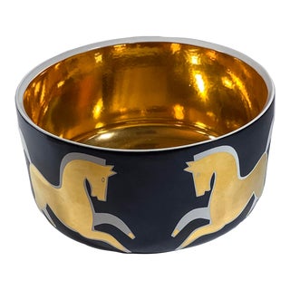 Waylande Gregory Chubby Ceramic and Gold Bowl With Horse Detail For Sale