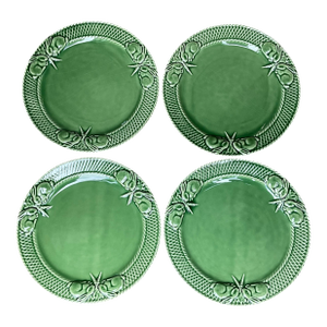 Bordallo Pinheiro Bunny Rabbit 4 Dinner Plates Majolica Portugal Late 20th Century