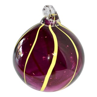 Large Murano Hand Blown Maroon Color Art Glass Ornament Friendship Ball Hanging Sphere Signed For Sale