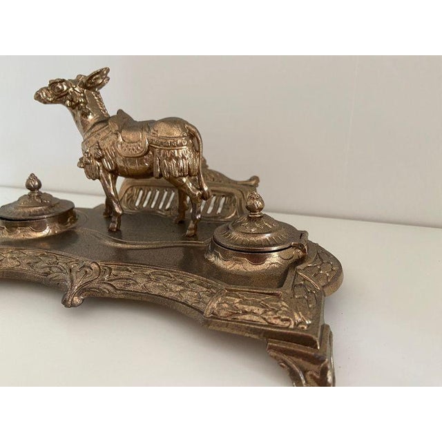 Atypical Writing Desk Set with Double Inkwells in Patinated Gilt Metal, 1890s-1910s For Sale - Image 3 of 16