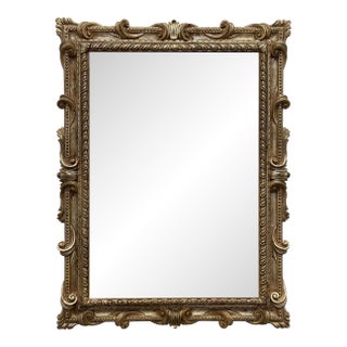 Vintage Overscaled Italian Neoclassical Style Carved Wood Beveled Mirror For Sale