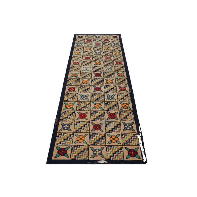1920s Antique Hooked Runner in Brown With Floral Patterns & Chevrons | Rug & Kilim For Sale - Image 5 of 7