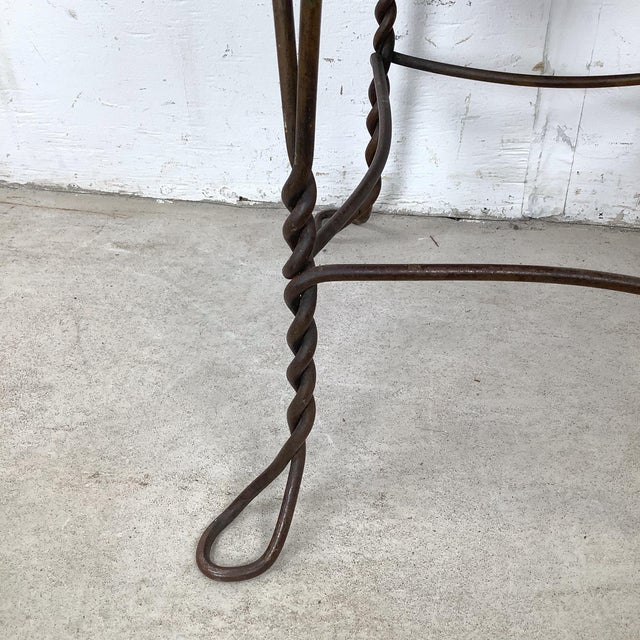 Vintage Wrought Iron Vanity Stool With Twisted Legs and Upholstered Seat For Sale - Image 9 of 12