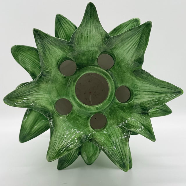 Figurative Handmade Italian Vietri Tulipiere Ceramic Vase With Integrated Flower Frog For Sale - Image 3 of 7