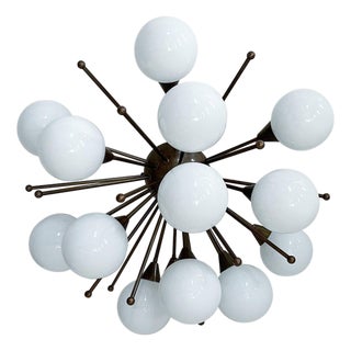 21st Century Mezzo Bronze Glossy White Murano Flush Mount by Fabio LTD For Sale
