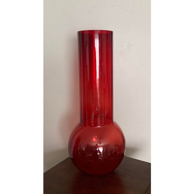 Tall Modern Contemporary Minimalist Red Glass Vase | Chairish