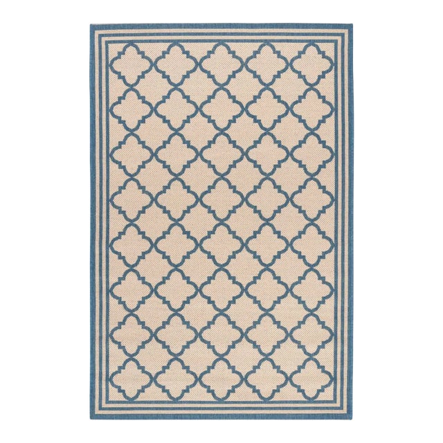 Sea Cottage Indoor Outdoor Rug Cream & Blue 4'x6' For Sale