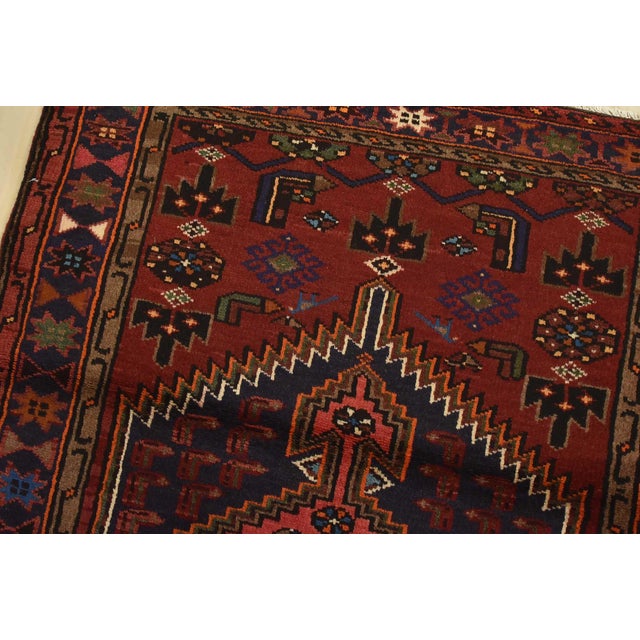 Hamedan Rug 3’3” X 5’4” Red Wool Vintage Tribal Hand-Knotted Carpet For Sale In Philadelphia - Image 6 of 12