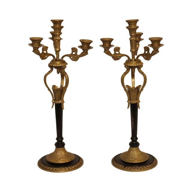 French Empire Style Pair Bronze Candelabra For Sale - Image 13 of 13