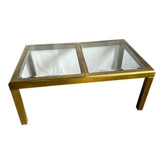 Vintage Brass Dining Table With Glass Inlay by Mastercraft For Sale