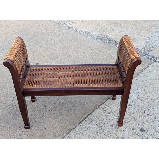 Late 20th Century 1970s Empire Style Solidwood and Cane Bench For Sale - Image 5 of 7
