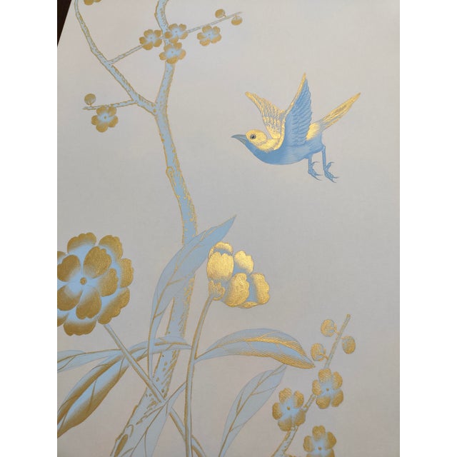 Pale Blue Chinoiserie Mural | 10-Panel Hand-Painted Floral & Bird Wallpaper For Sale - Image 6 of 6