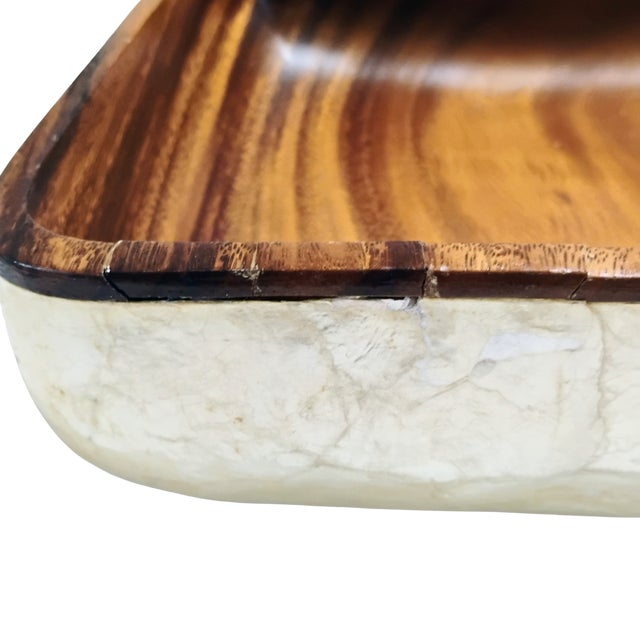 1960s Mid Century Modern Genuine Shell-Craft Products Capiz & Wood Salad Set - 7 Pieces For Sale - Image 16 of 17
