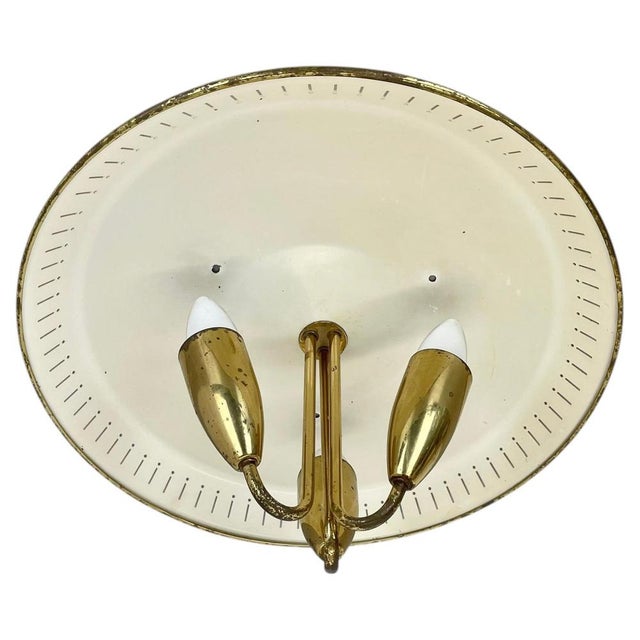 Article: brass ceiling light, uplight flush mount Origin: Italy Age: 1950s This vintage modernist light was produced in...
