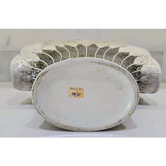 Italian Art Deco Style Fan Shell Ceramic Vase, Mottled Green Brown Glaze, Made in Italy For Sale - Image 9 of 10