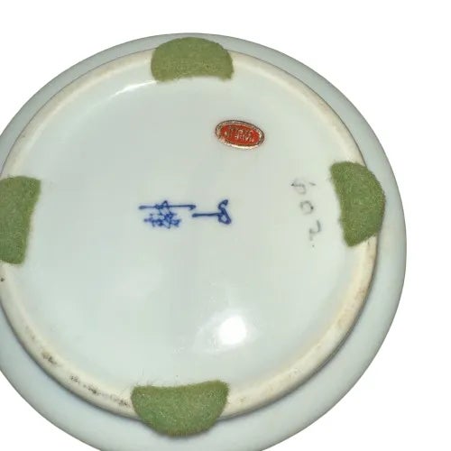 Japanese Porcelain Teapot Chinoiserie Blue Rattan Cottage Farmhouse Vintage 4.5”. Signed with number 602 Made in Japan No...