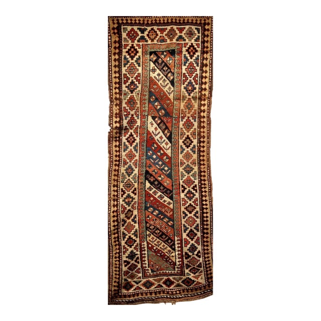 19th Century Gendje Kazak Runner, Hand-Knotted, Wool Pile, Caucasus, 4' x 9' For Sale