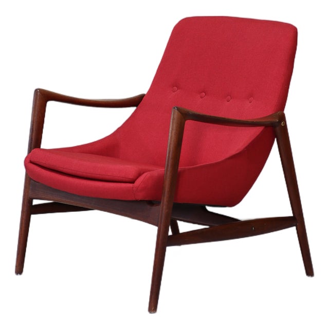 Armchair in Teak and Red Upholstery by Rastad & Relling for Dokka Möbler, Norway, 1950s For Sale