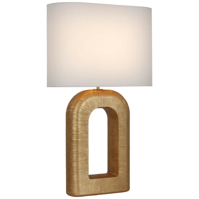 Kelly Wearstler for Visual Comfort Signature Utopia Large Combed Table Lamp in Gild with Linen Shade For Sale
